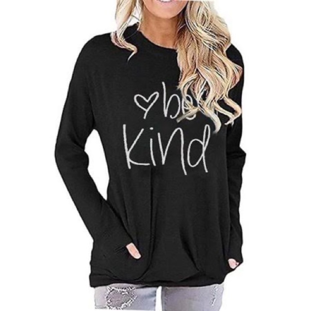 Be Kind Black Long Sleeve Top with Pockets